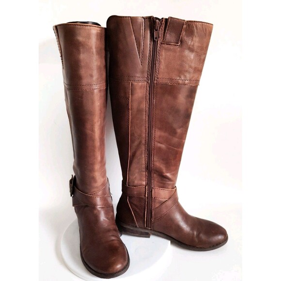 Marc Fisher Knee High Tall Riding Boots Size 5 Brown Vegan Faux Leather Preppy - Picture 9 of 15